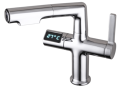 MONOMANDO PARA LAVABO DE LATÓN CON PANTALLA INTELIGENTE Y ROCIADOR DOBLE FUNCIÓN 