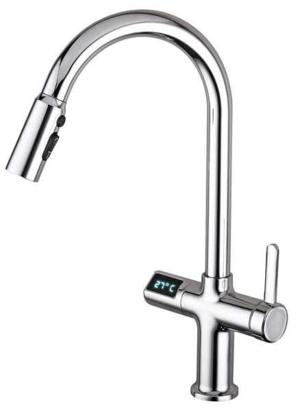 MONOMANDO PARA FREGADERO EN LATÓN CON ROCIADOR RETRACTIL INTELIGENTE TRIPLE FUNCIÓN 