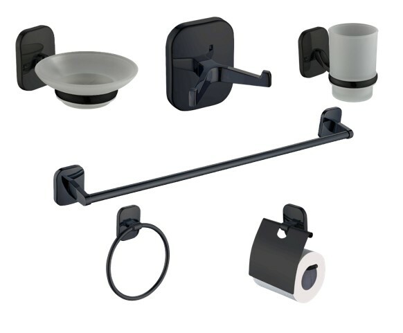 JGO. ACCESORIOS EN ZAMAC Y ACERO INOXIDABLE AISI 304 PARA BAÑO ACABADO NEGRO (6 PIEZAS)