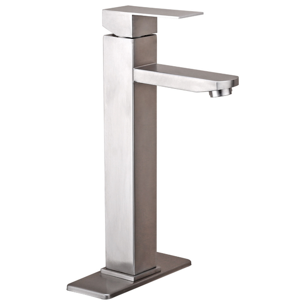 MONOMANDO PARA LAVABO ALTO CUADRADO EN ACERO INOX. 304 ACABADO SATÍN